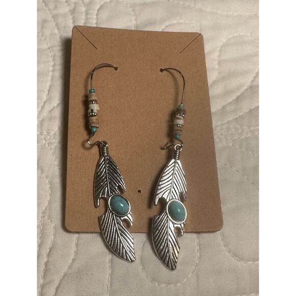 New Silver & Turquoise Feather Earrings - Picture 1 of 3
